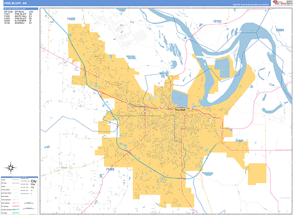 Pine Bluff City Wall Map Basic Style